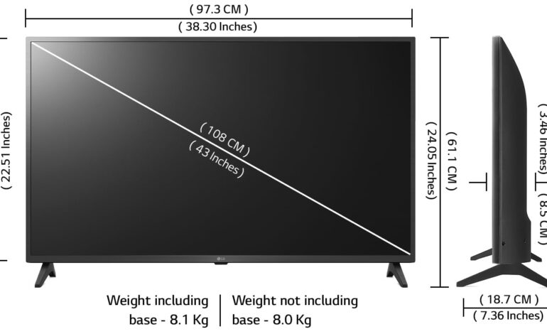 43 inch tv dimensions